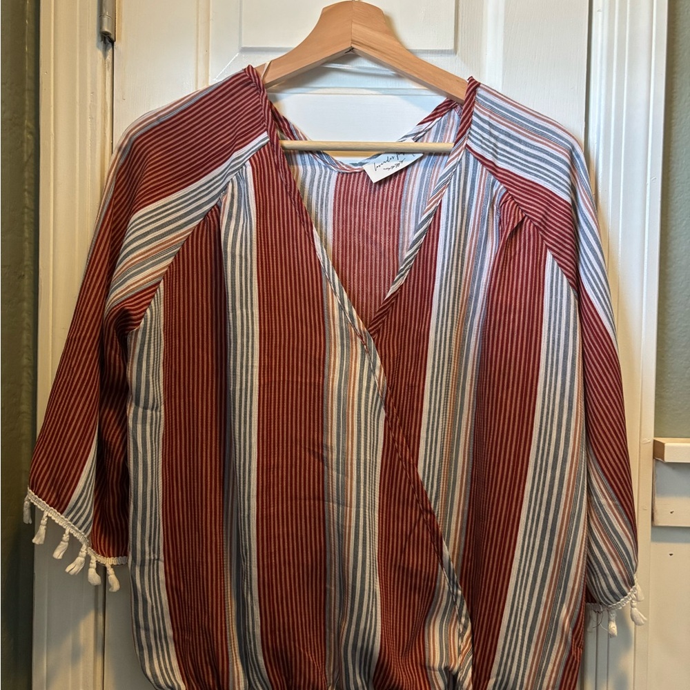 Lavender Field Red and Blue Striped Blouse